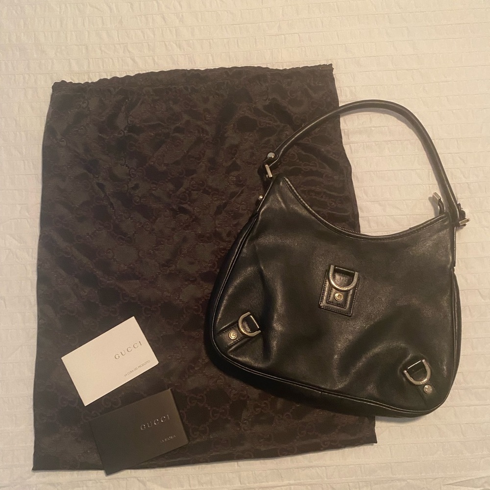 authentic Gucci Black Leather Abbey Hobo Bag